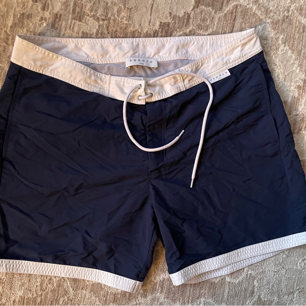 Sandro Paris Navy and White Swim Trunks